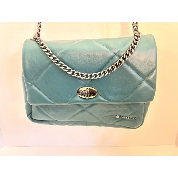 Persaman New York Quilted Teal Green Leather Satchel Bag Purse - Picture 2 of 9